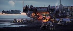 Ironclad x2 landed on barren world with Mules and its front ramp open.jpg