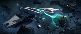 Spirit C1 beside ship wreck with tractor beams.jpg