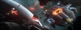 Valkyrie flying through debris shooting back at ships.jpg