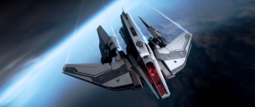 Hawk flying over blue world - Front Above.png