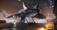 Avenger Titan with rear door open on landing pad.png